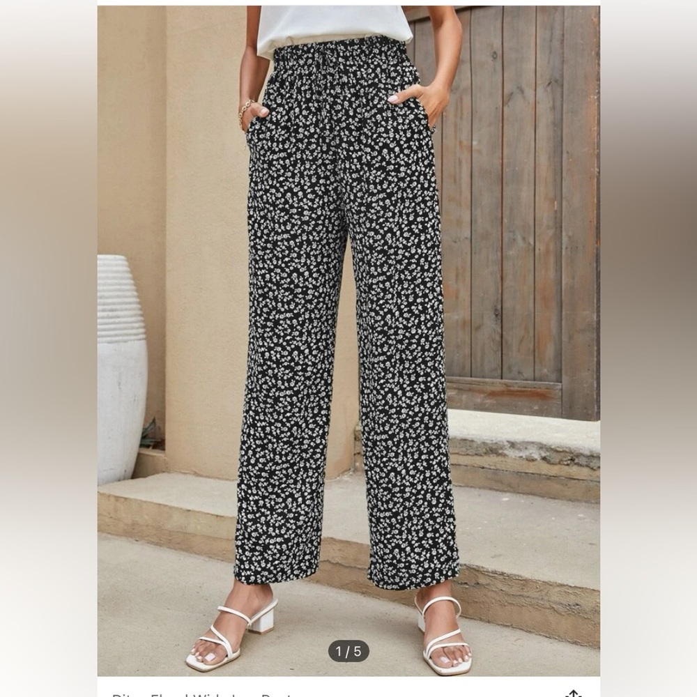 Womens Floral Wide Leg Pants